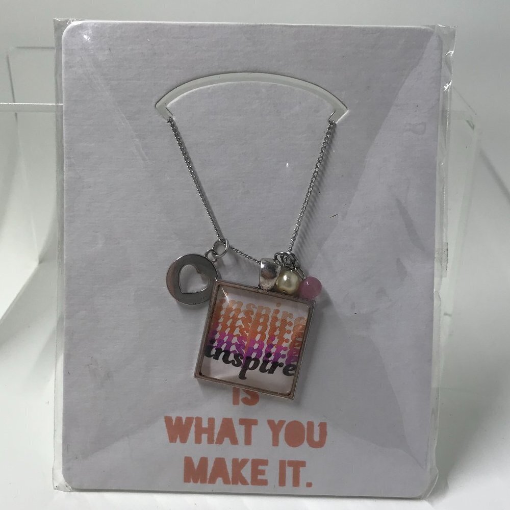 NEW Pendent Necklace with "Inspire" pendent and 3 charms on a 16 inch chain